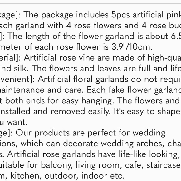 5Pcs 32.5FT Pink Flower Garland Fake Rose Vines Faux Artificial Floral Garland - Picture 8 of 8